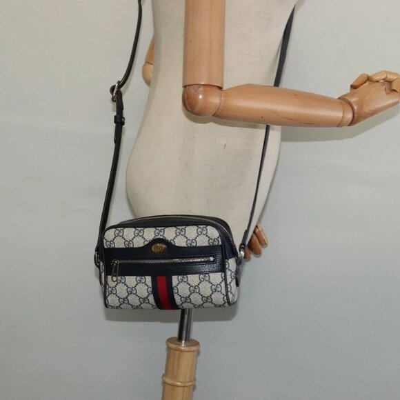 GUCCI GG Supreme Sherry Line Shoulder Bag PVC Navy Red Auth 135549 - Picture 14 of 16